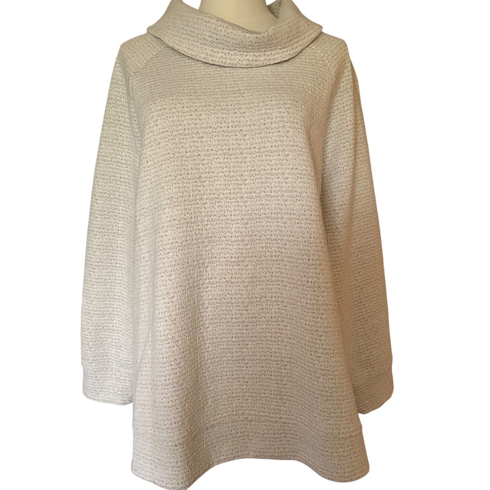 Lane Bryant Womens 14/16 Cowl Neck Tunic Sweater Cream Tan Textured Knit Raglan